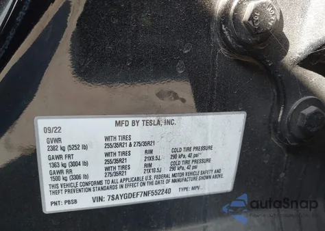 2022 Tesla Model Y Performance Dual Motor All-Wheel Drive из США, поврежденный, VIN 7SAYGDEF7NF552240